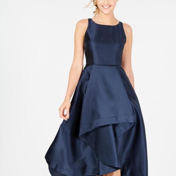 Adrianna Papell Mikado High Low Gown - Midnight sz 10 MOB Prom Gala Navy $249 - Picture 3 of 12